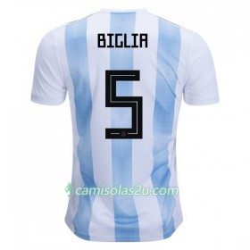 Camisolas de Futebol Argentina Biglia 5 Equipamento Principal Copa do Mundo 2018 Manga Curta